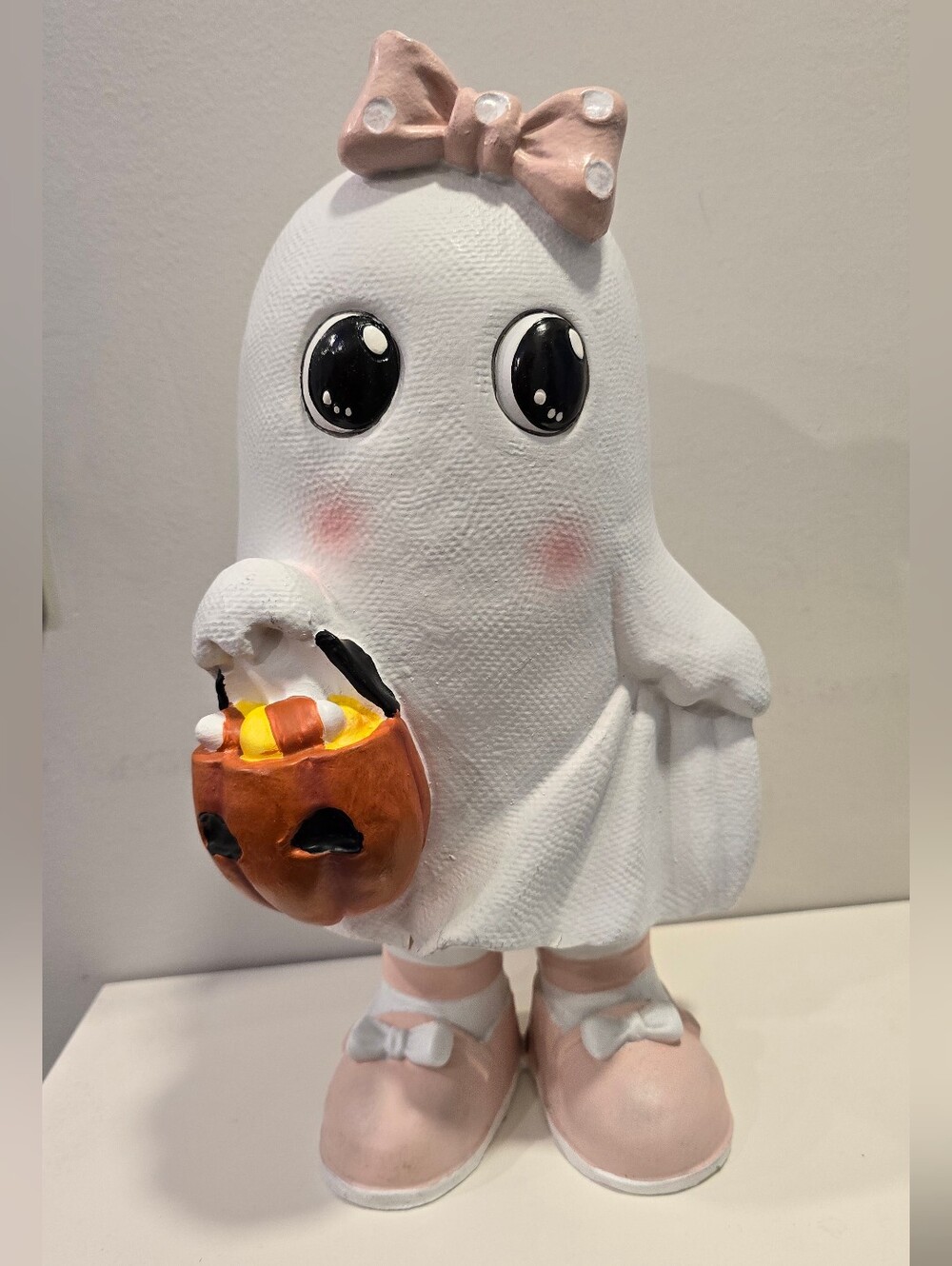 Halloween Ghost Costume Figurine with Pink Bow and Pink Shoes